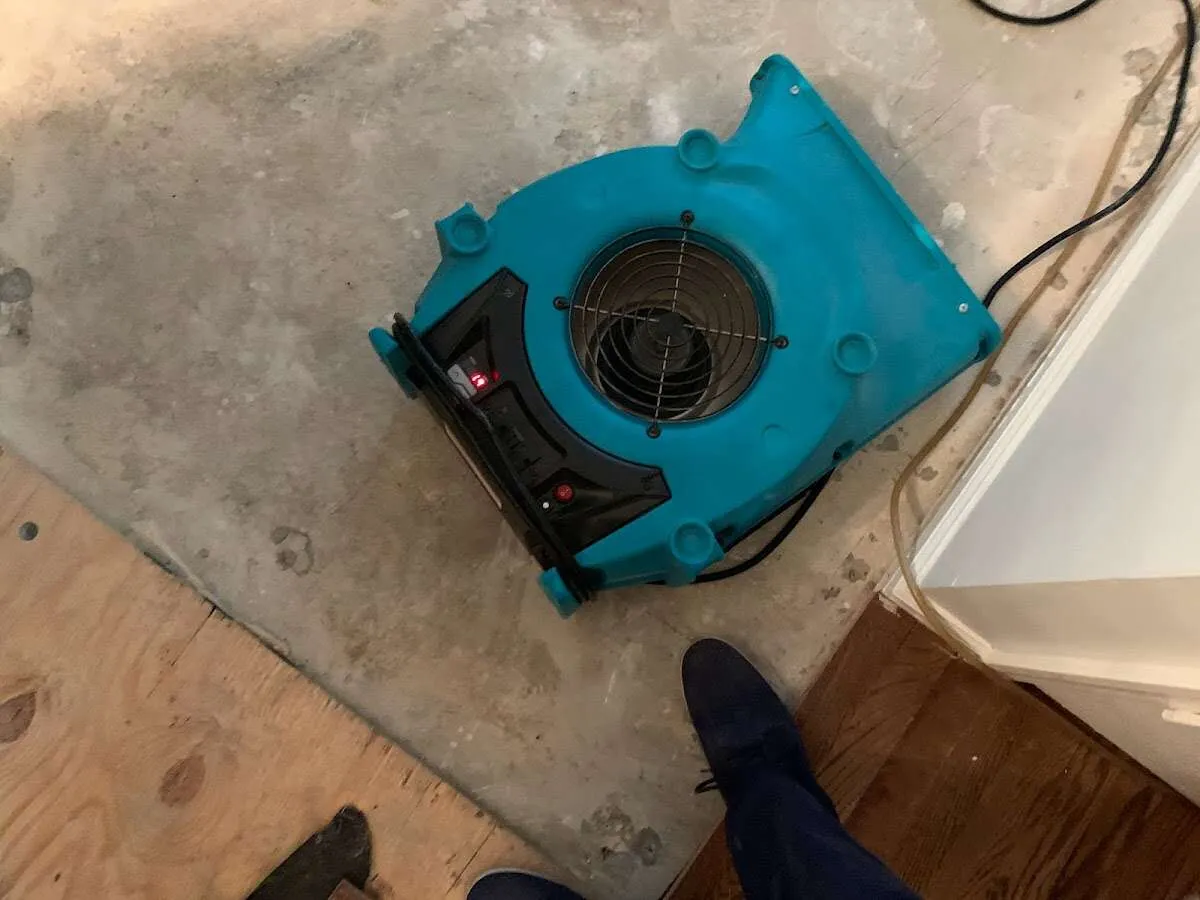 Air mover drying subfloor during Commercial Water Damage Restoration in Apopka